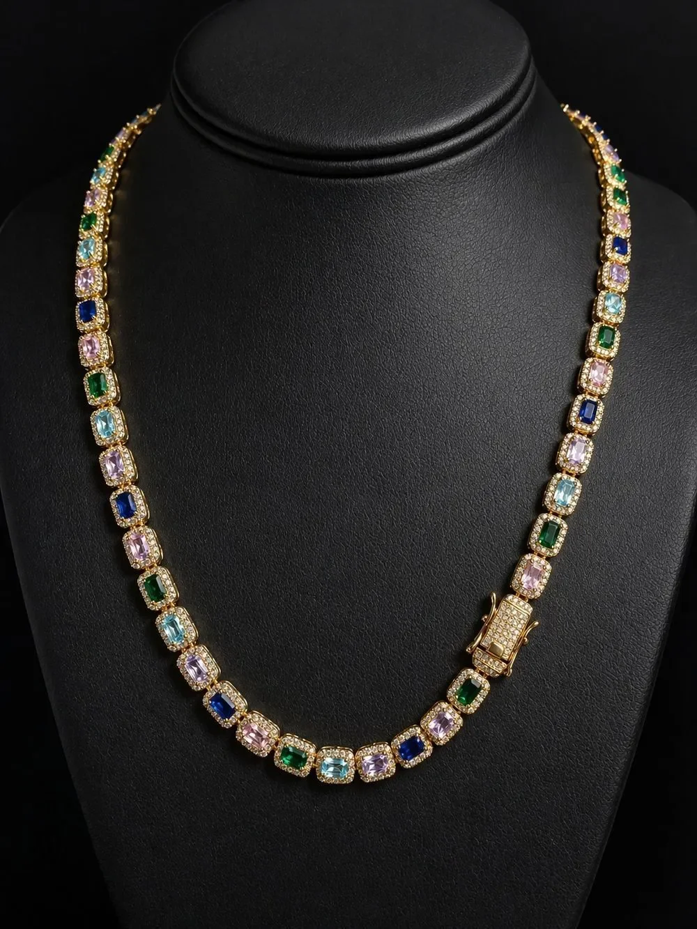 Emerald Cut Spring Tennis Necklace